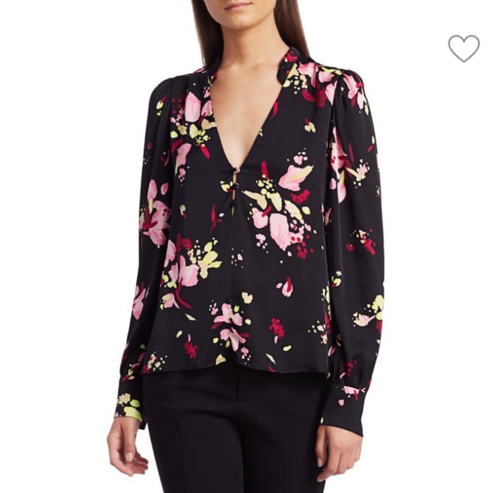 A.L.C. Rivera Silk Black Long Sleeve Floral Blouse Size 2 or Small Cottagecore - Picture 2 of 13